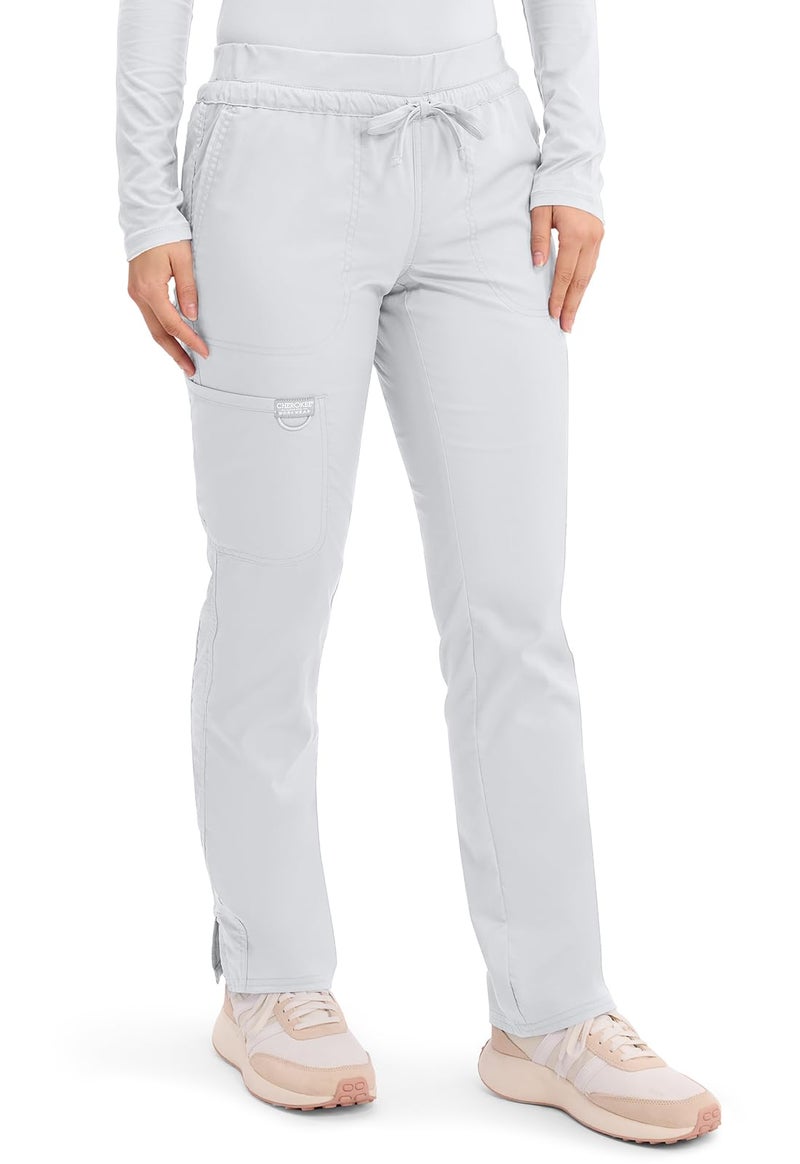 Cherokee Scrubs for Women Mid Rise Tapered Leg Drawstring Pant with 5 Pockets, Cargo Bottom with 2 Way Stretch Fabric - WW105, L, White - Image 4